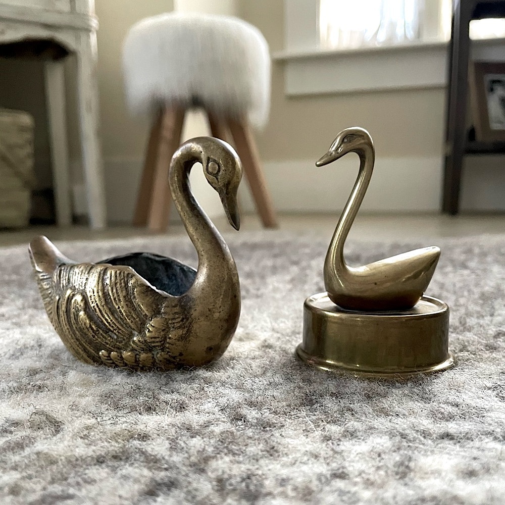 Brass Swan Trinket Dish & Figurine MCM